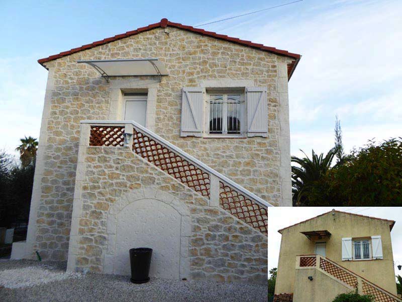 réalisations facade imitation pierre extérieur et avant/après